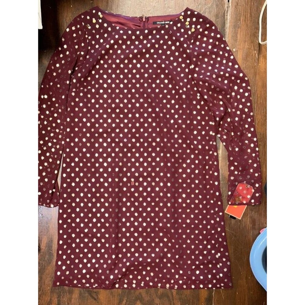 NWT Gianni Bini Burgundy Red Gold Polka Dot Dress Size Medium